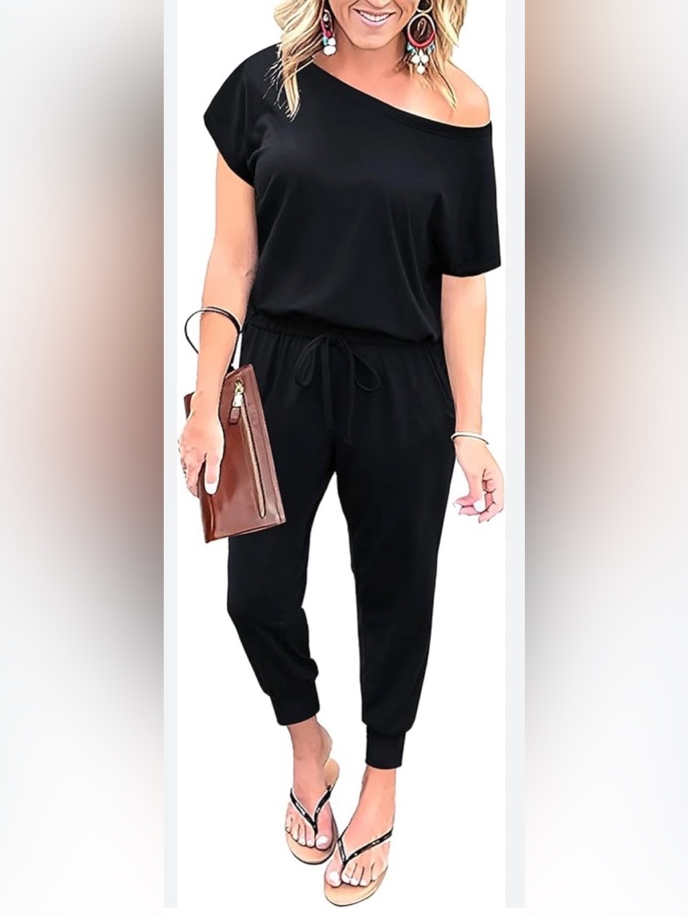 ⚫️ WOMENS OFF THE SHOULDER JOGGER STYLE JUMPER - SIZE MEDIUM ⚫️